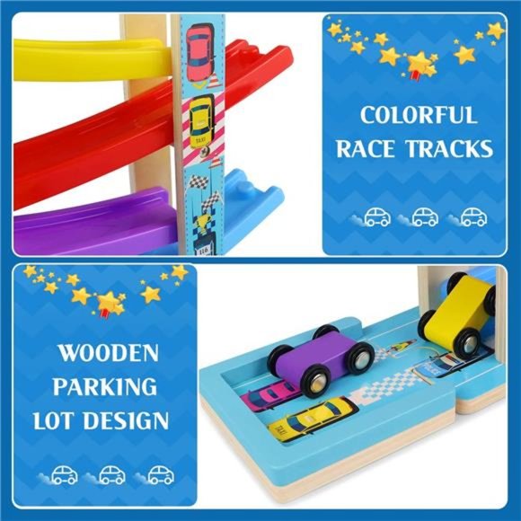 Montessori Toys for Toddlers,Children Race Track Toy with 4 Cars & 1 Parking Lot - Picture 4 of 5